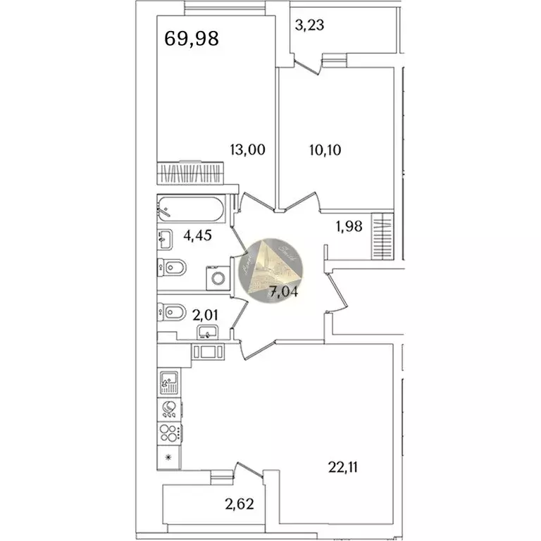 2-комнатная квартира: Санкт-Петербург, Октябрьская набережная, 120 ... - Фото 1