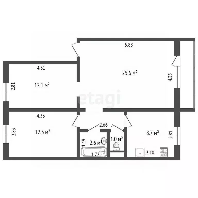3-к кв. Ханты-Мансийский АО, Нягань 3-й мкр, 8 (65.5 м) - Фото 1