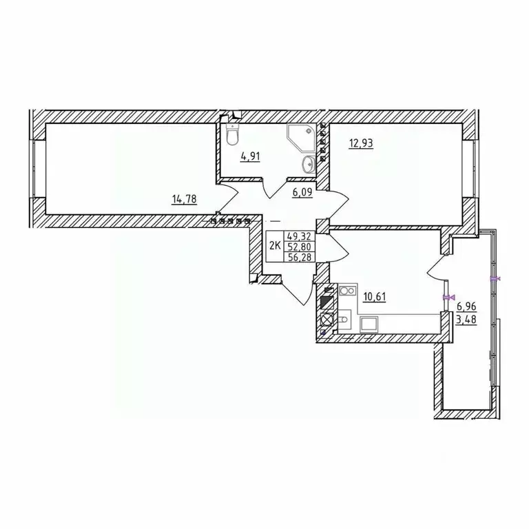 2-к кв. Калининградская область, Зеленоградск  (56.28 м) - Фото 1