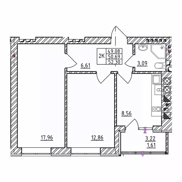 2-к кв. Калининградская область, Зеленоградск  (52.3 м) - Фото 1