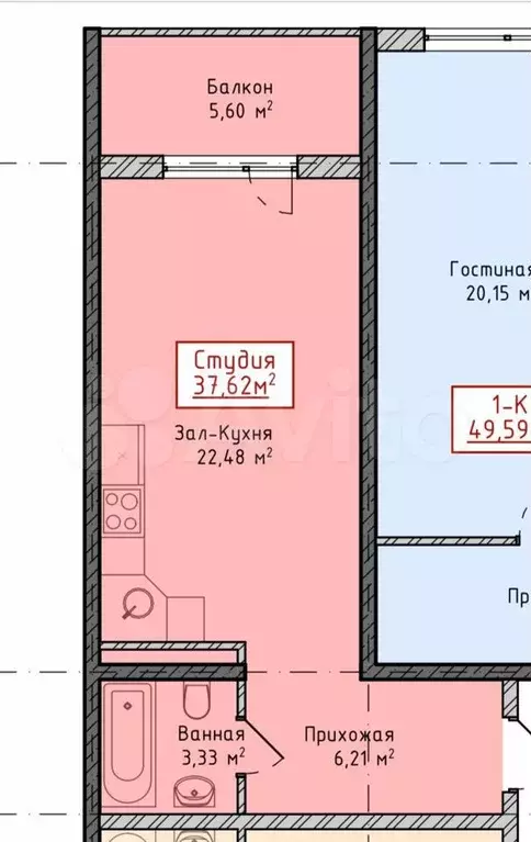 Квартира-студия, 37 м, 9/16 эт. - Фото 0