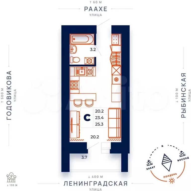 Квартира-студия, 25,3 м, 13/15 эт. - Фото 0