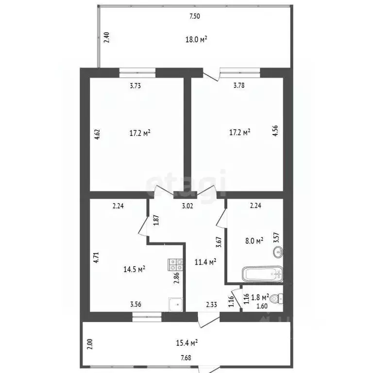 2-к кв. Ханты-Мансийский АО, Ханты-Мансийск Заводская ул., 16 (70.2 м) - Фото 2