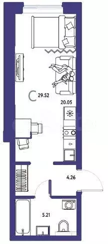 Квартира-студия, 29,5 м, 3/24 эт. - Фото 1