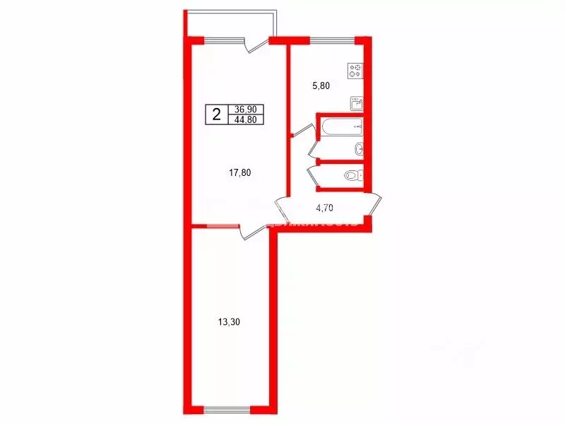 2-к кв. Карелия, Сортавала Выборгское ш., 107 (44.8 м) - Фото 2