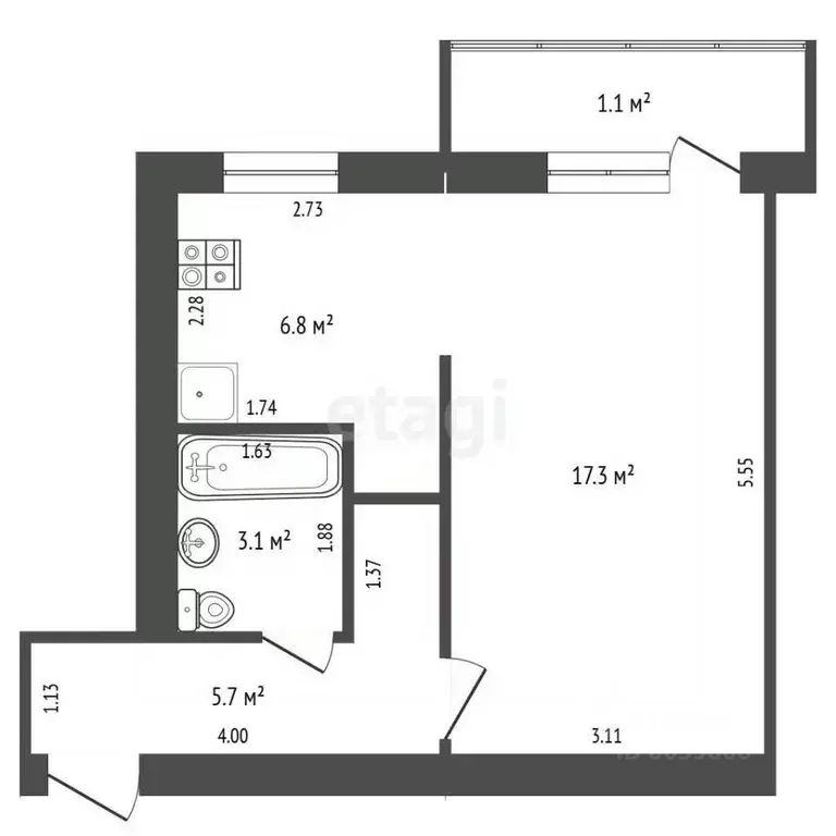 1-к кв. Крым, Саки ул. Строительная (32.9 м) - Фото 1