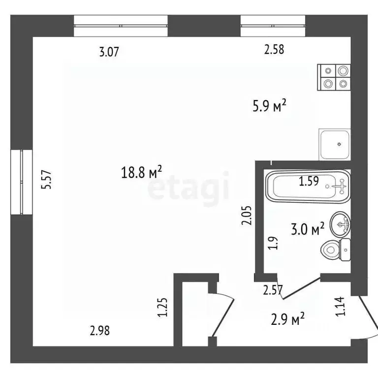 Студия Забайкальский край, Чита ул. Нечаева, 17 (30.6 м) - Фото 1