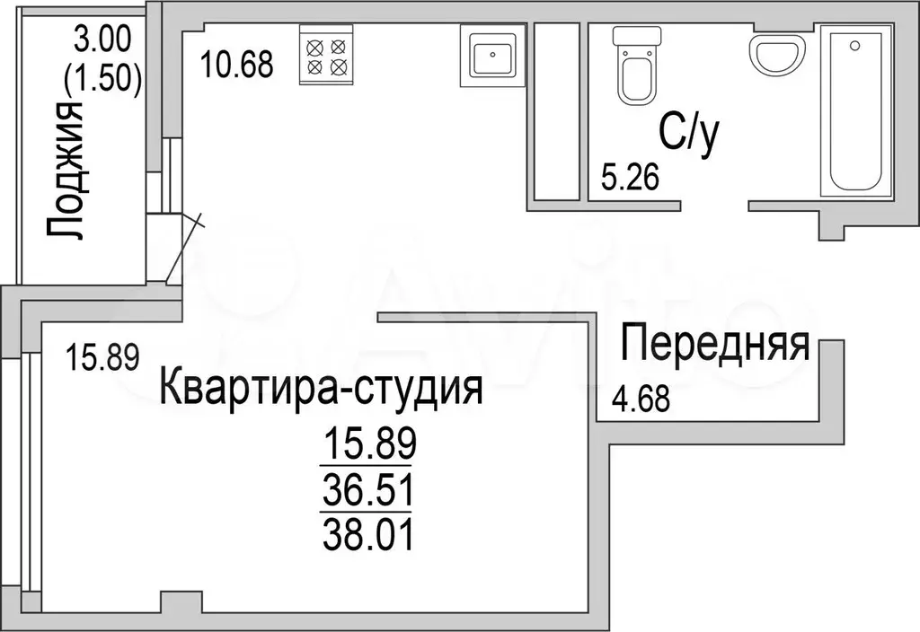 Квартира-студия, 38 м, 10/16 эт. - Фото 0