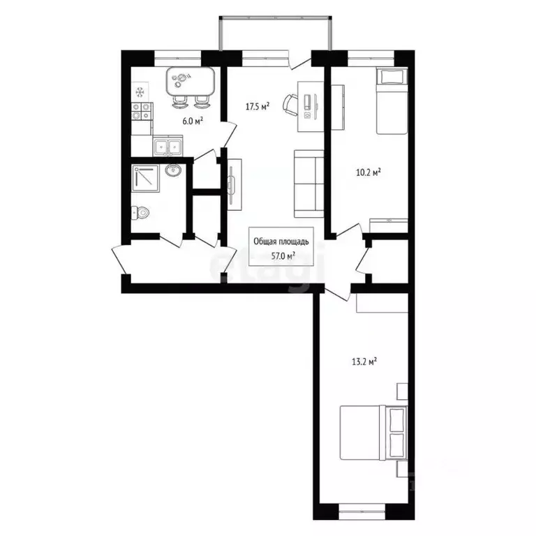 3-к кв. Новосибирская область, Новосибирск ул. Блюхера, 5 (57.0 м) - Фото 1