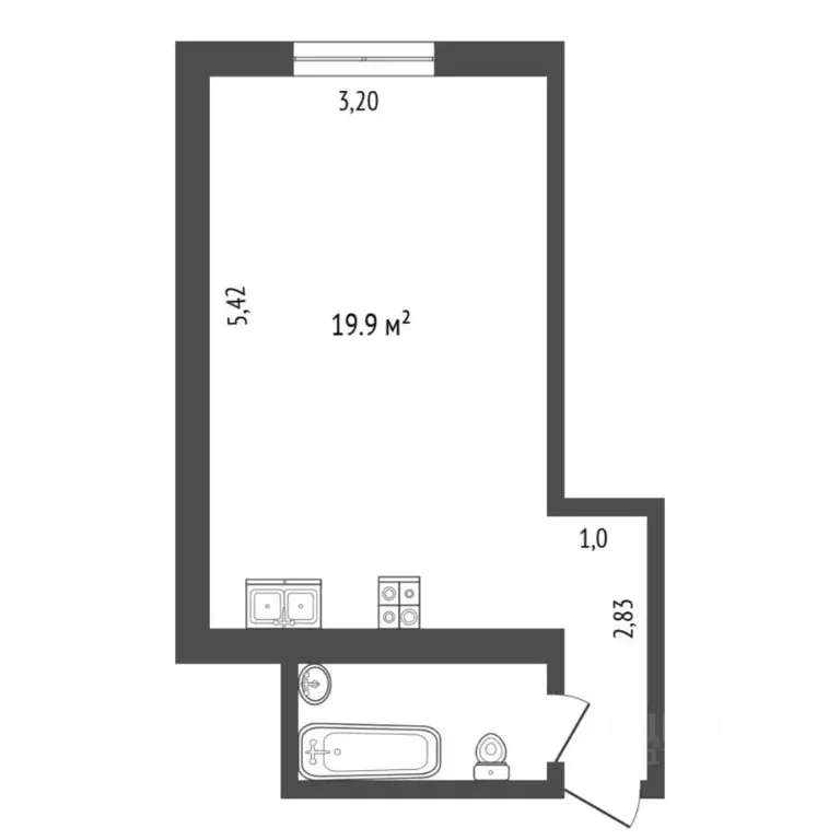 1-к кв. Тюменская область, Тюмень ул. Республики, 220 (23.0 м) - Фото 2