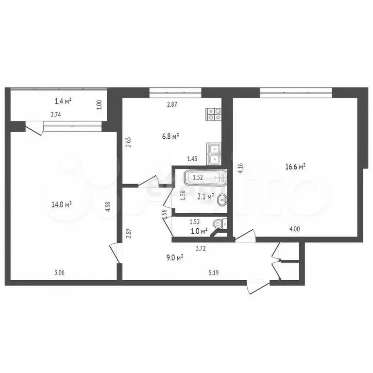 2-к. квартира, 50 м, 8/9 эт. - Фото 0