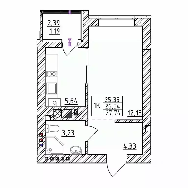 1-к кв. Калининградская область, Зеленоградск  (27.74 м) - Фото 1