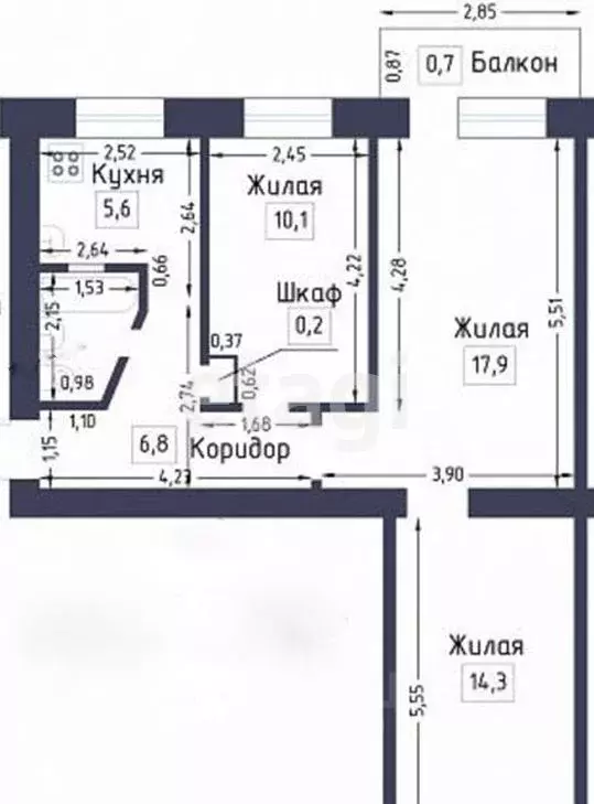 3-к кв. Татарстан, Казань Калуга жилмассив, ул. Центральная, 35 (57.8 ... - Фото 1