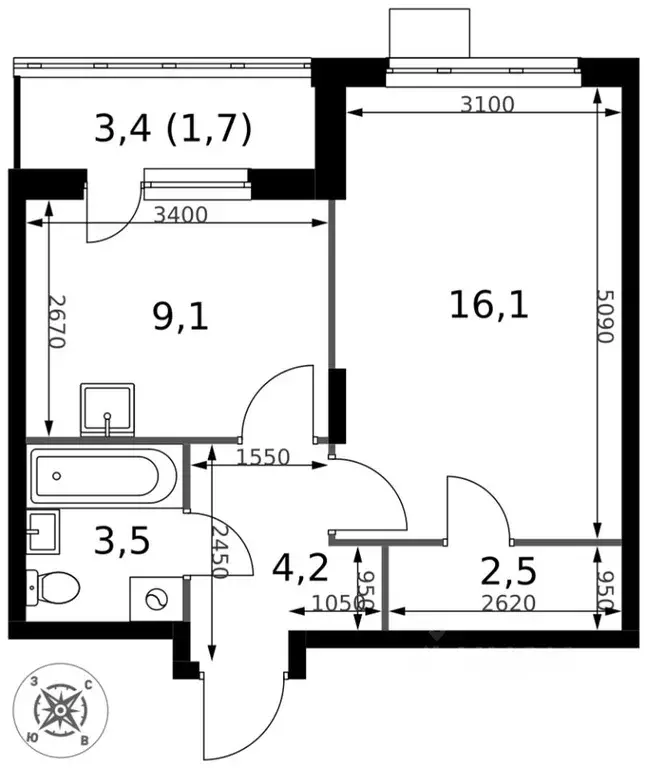 1-к кв. Московская область, Ленинский городской округ, д. Сапроново ... - Фото 1