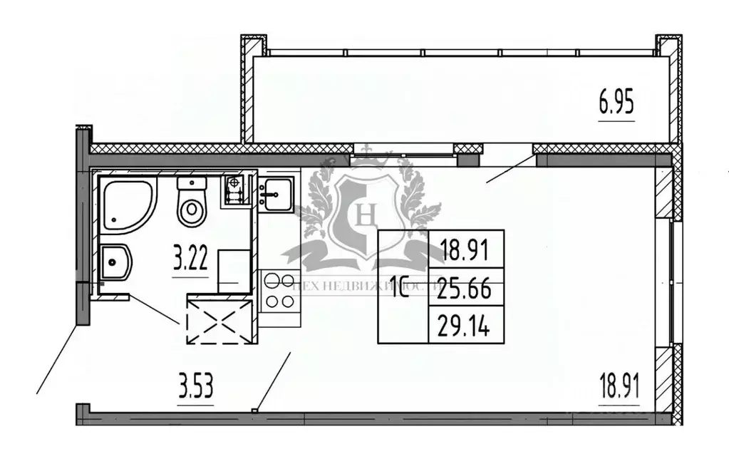 Студия Санкт-Петербург Комендантский просп., 69 (29.14 м) - Фото 0