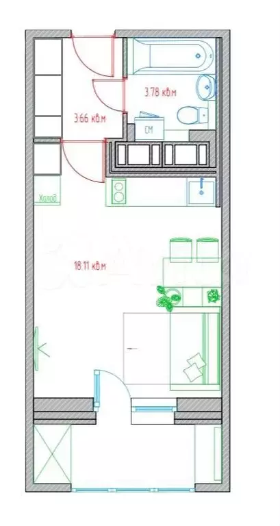 Квартира-студия, 25,1 м, 3/24 эт. - Фото 0