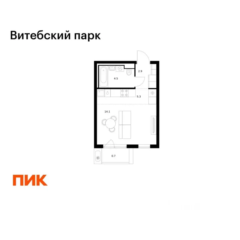 Студия Санкт-Петербург Витебский Парк жилой комплекс (27.5 м) - Фото 1