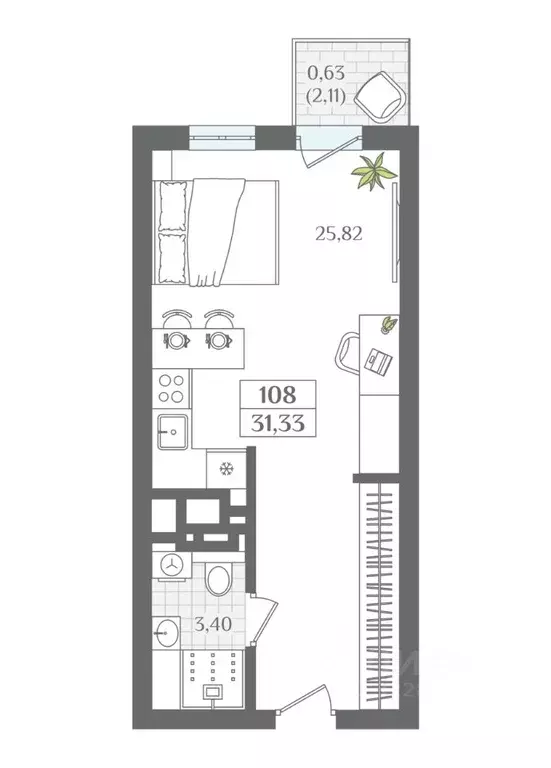 1-к кв. Калининградская область, Светлогорск  (31.33 м) - Фото 2