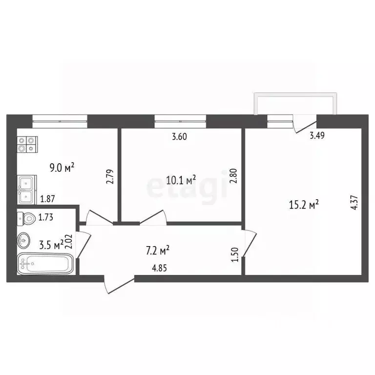 2-к кв. Калужская область, Калуга ул. Братьев Луканиных, 3 (43.9 м) - Фото 2
