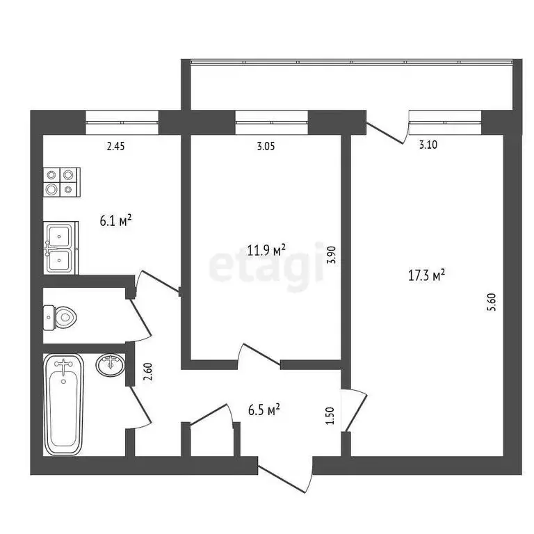 2-комнатная квартира: Выкса, микрорайон Жуковского, 8А (46 м) - Фото 0