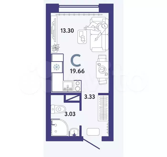 Квартира-студия, 19,7 м, 4/16 эт. - Фото 1
