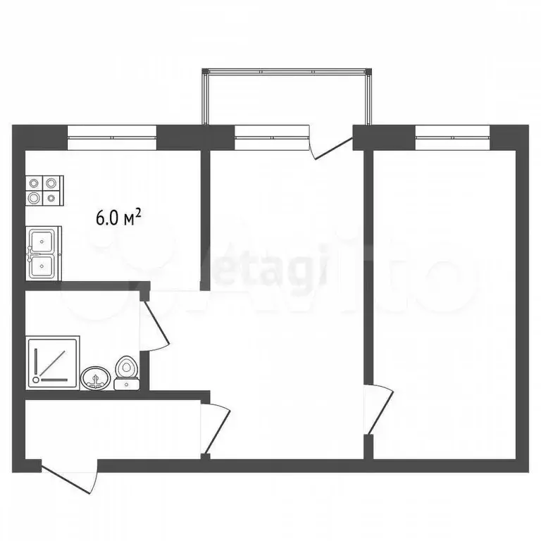 2-к. квартира, 41,5 м, 2/4 эт. - Фото 0