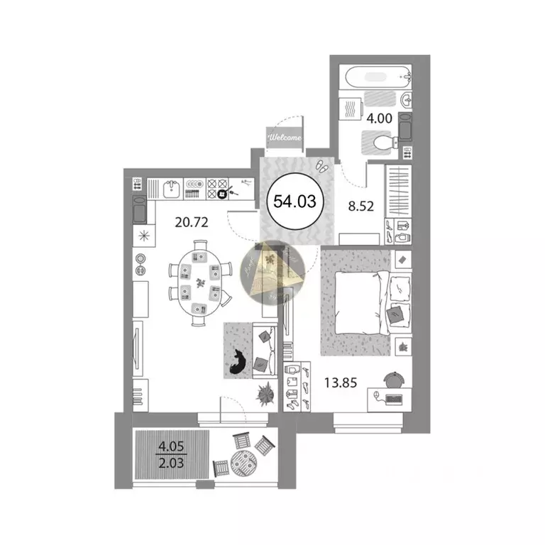1-к кв. Санкт-Петербург просп. Авиаконструкторов, 54 (54.03 м) - Фото 1