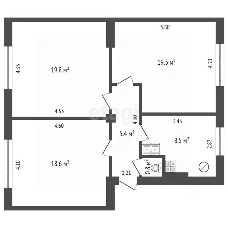 3-к кв. Ростовская область, Ростов-на-Дону ул. Сеченова, 12 (80.0 м) - Фото 1