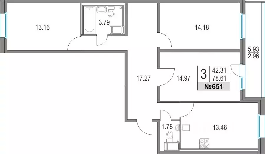 3-к кв. Санкт-Петербург Богатырский просп., 2А (78.61 м) - Фото 0