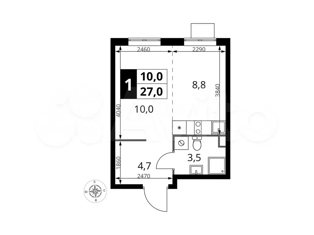 Квартира-студия, 27м, 14/17эт. - Фото 0