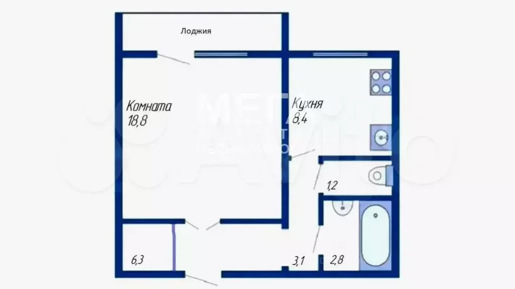 1-к. квартира, 43 м, 9/10 эт. - Фото 0