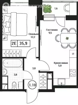 1-комнатная квартира: Пушкино, ЖК Пушкино Град (35.9 м) - Фото 1