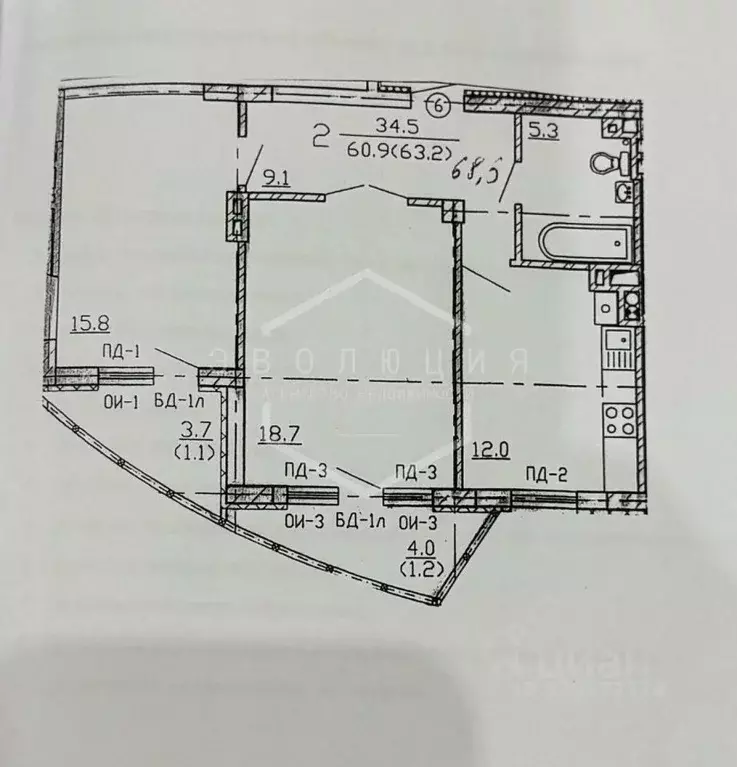 2-к кв. Калининградская область, Калининград ул. Юрия Гагарина, 2Ак4 ... - Фото 2