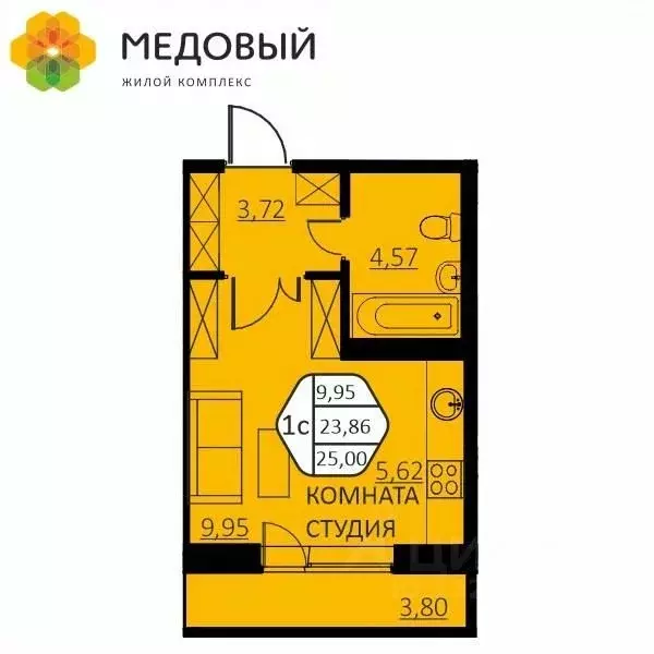 1-к кв. Пермский край, д. Кондратово ул. Г.Н. Нифантова, 4Б (25.0 м) - Фото 0