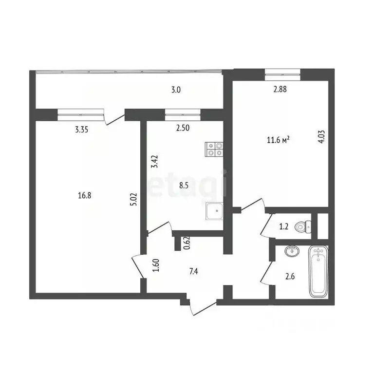 2-к кв. Мордовия, Саранск ул. Полежаева, 80 (48.1 м) - Фото 2