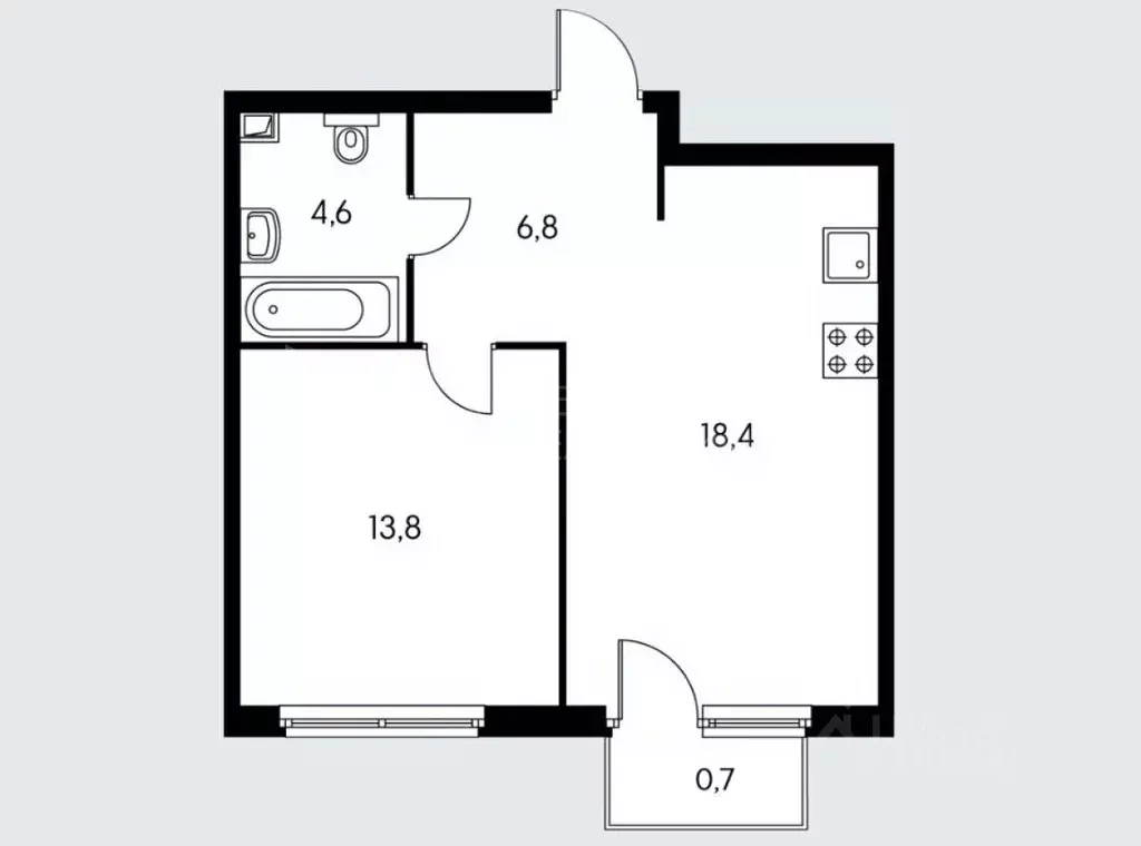 1-к кв. Тюменская область, Тюмень ул. Пермякова, 69к2 (44.7 м) - Фото 1