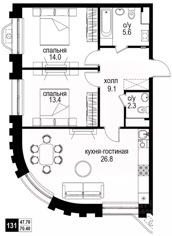 3-к кв. Москва Интеллигент жилой комплекс (70.4 м) - Фото 0