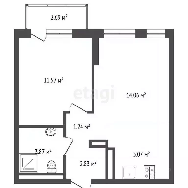 1-к кв. Тюменская область, Тюмень ул. Газовиков, 38к2 (38.8 м) - Фото 1