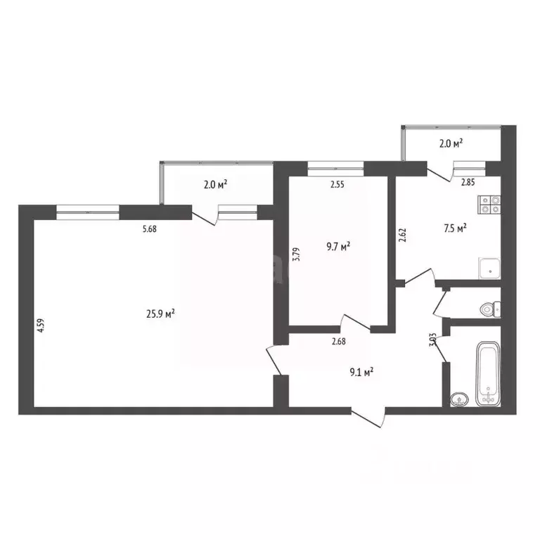2-к кв. Тюменская область, Тюмень Камчатская ул., 2/1 (54.3 м) - Фото 2