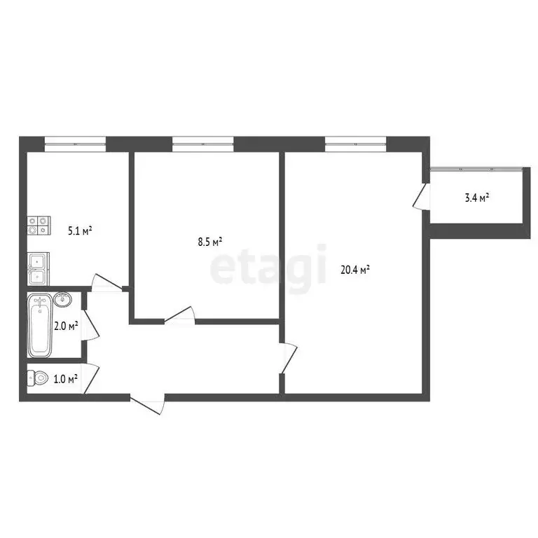 2-комнатная квартира: Стерлитамак, проспект Ленина, 53 (42.3 м) - Фото 1