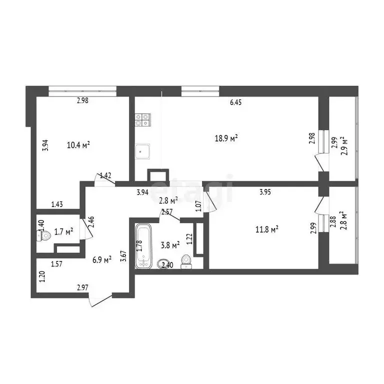 2-комнатная квартира: Тюмень, Селекционная улица, 6 (56.3 м) - Фото 1