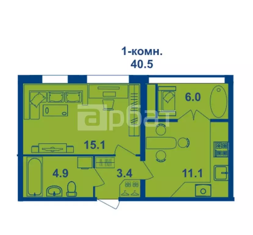 1-комнатная квартира: Кострома, улица Олега Юрасова (40.5 м) - Фото 1