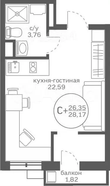 Квартира-студия, 26 м, 16/20 эт. - Фото 0