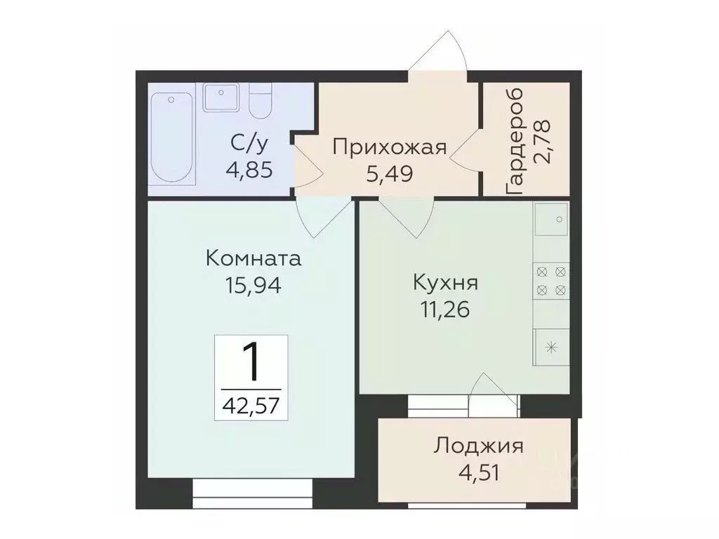1-к кв. Воронежская область, Воронеж ул. Матросова, 60 (42.57 м) - Фото 0