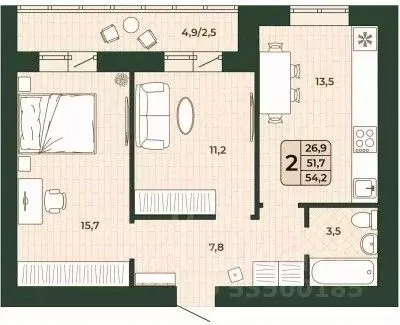 2-к кв. Самарская область, Волжский район, Смышляевка городское ... - Фото 1