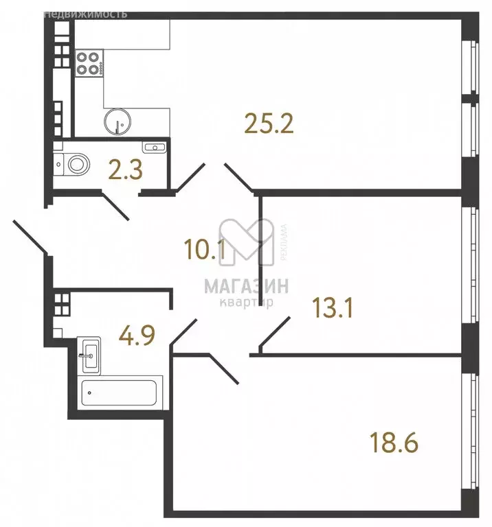 2-комнатная квартира: Санкт-Петербург, Миргородская улица, 1 (74 м) - Фото 1