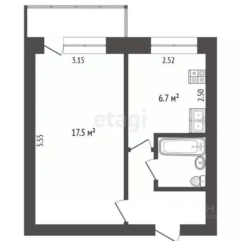 1-к кв. Тюменская область, Тюмень ул. Республики, 196 (32.2 м) - Фото 2