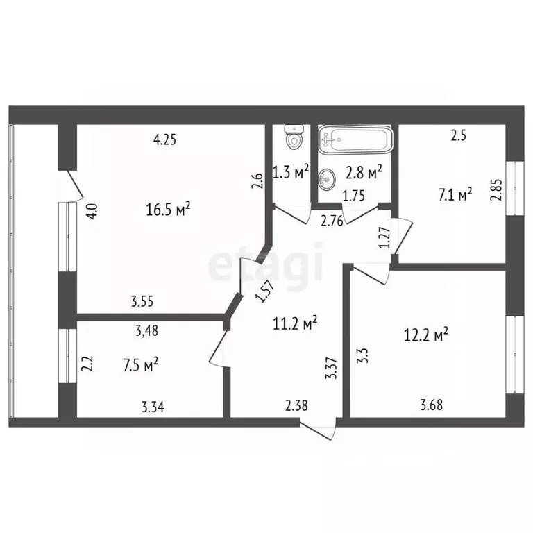 3-к кв. Самарская область, Кинельский с/пос, пос. Кинельский ул. ... - Фото 2
