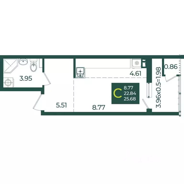 Студия Краснодарский край, Краснодар Образцово мкр,  (25.68 м) - Фото 1