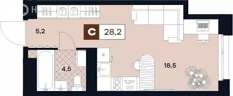 Квартира-студия: Москва, Лодочная улица, 27к2 (28.2 м) - Фото 0